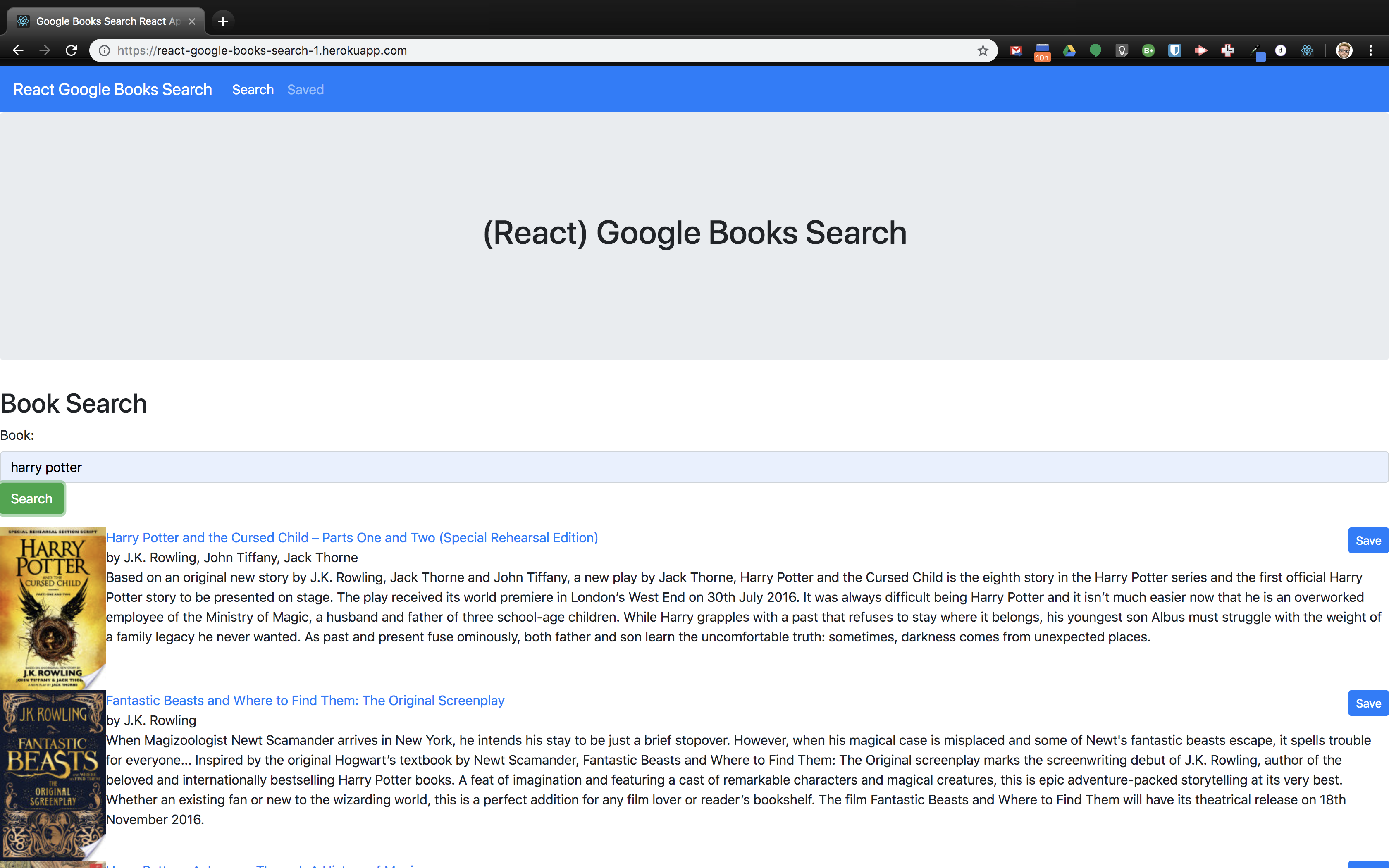 React Google Books screenshot